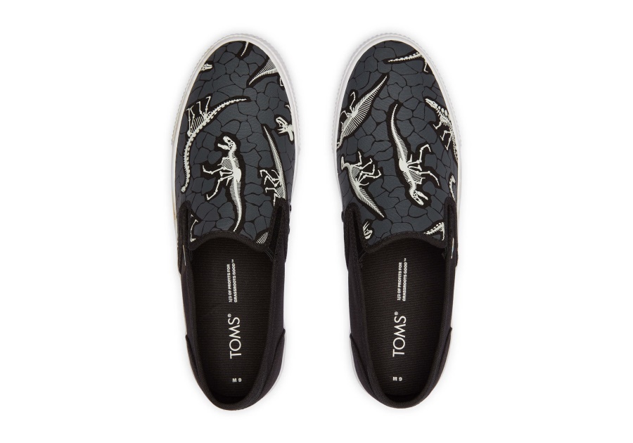 Toms Baja Slip On Dinosaur Dig Black Dino