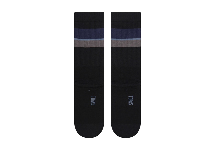 Toms Light Cushioned Crew Socks Black Stripes Black Stripe