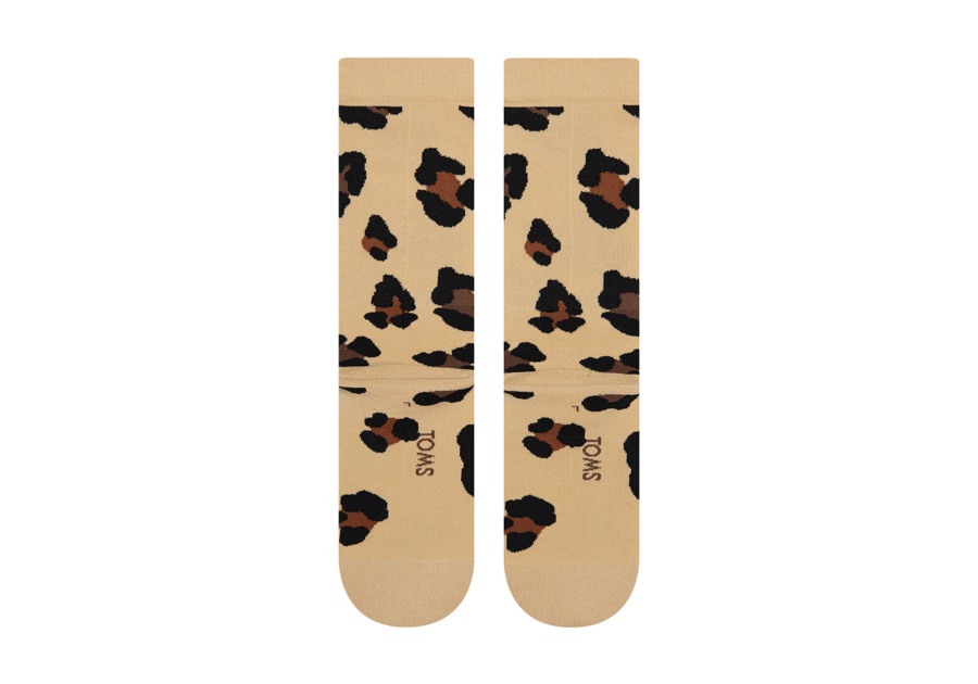 Toms Light Cushioned Crew Socks Leopard Beige Leopard