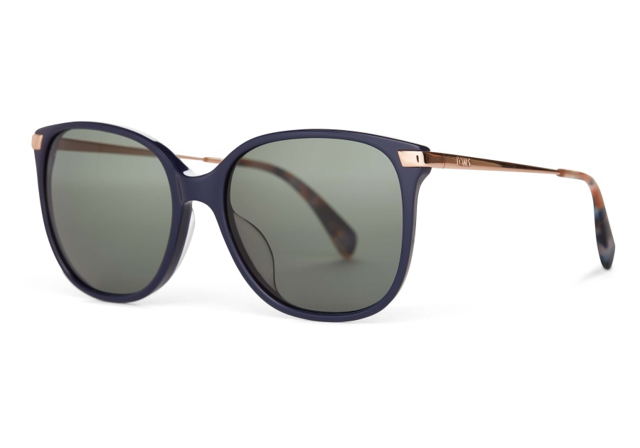 Toms Sandela 201 French Navy Floral-Rose Gold-Green Grey