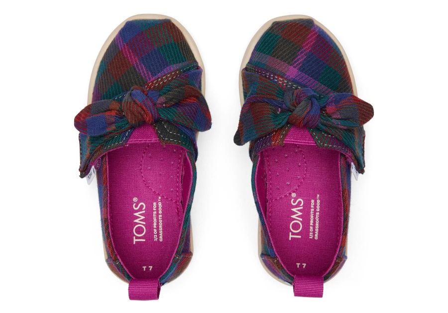 Toms Tiny Alpargata Plaid Bow Plaid Fuchsia