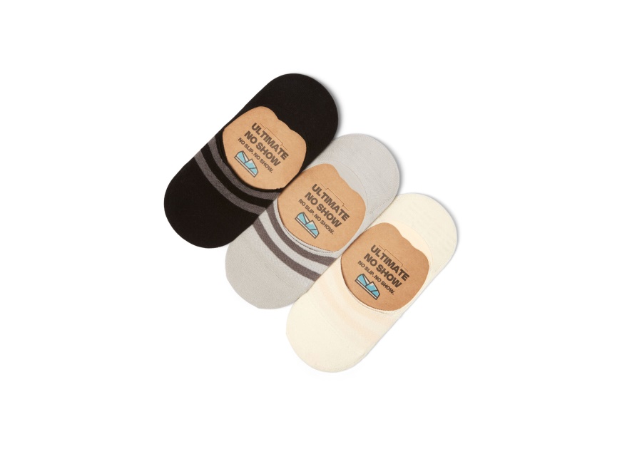 Toms Ultimate No Show Socks Mixed Grey 3 Pack Mixed Grey Stripes